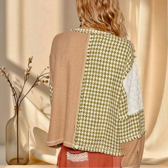 POL Houndstooth Sweater Two-Tone Knit Pullover with Pocket - Picture 4 of 7